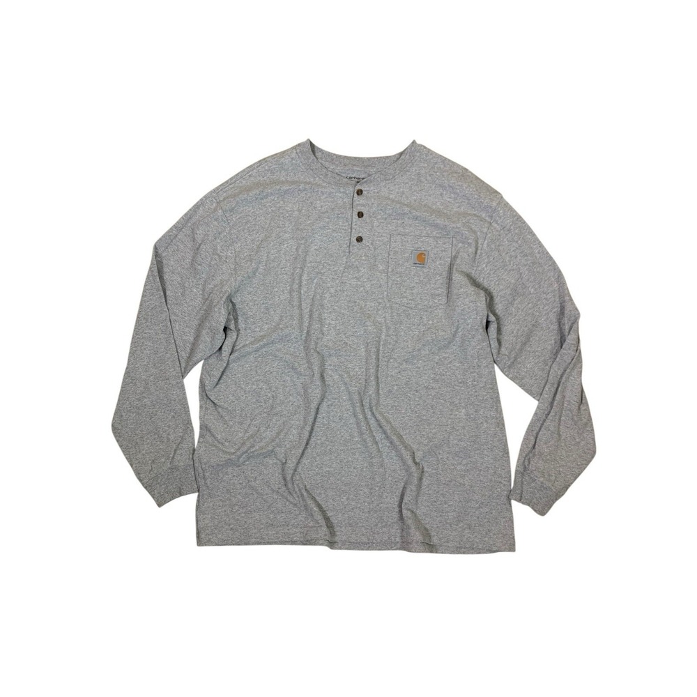 Carhartt Loose Fit Gray Long Sleeve Pocket Henley Shirt Men's 2XL